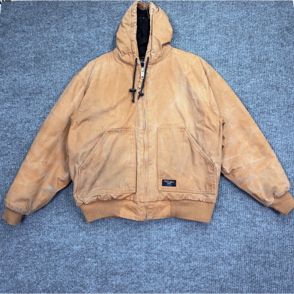 Walls Workwear Mens Large Brown Cotton Duck Canvas Hooded Bomber Jacket